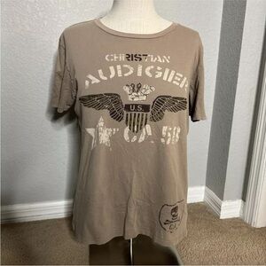 Christian Audigier Shirt Mens XL Army US CA Graphic Tee Y2K Top Front Back